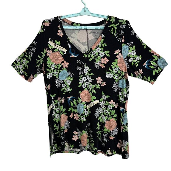 torrid Tops - Torrid Womens Black Floral V-Neck Tunic Tee SZ 3X Short Sleeve Dark Fairy HTF